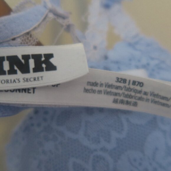 PINK Victoria's Secret balconette push up bra lacey in blue size 32B. - Picture 5 of 5